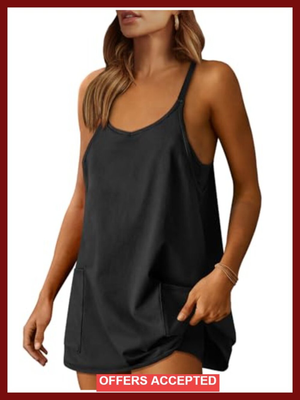 Athletic Mini Romper Dress with Built-in Shorts Sleeveless V-Neck